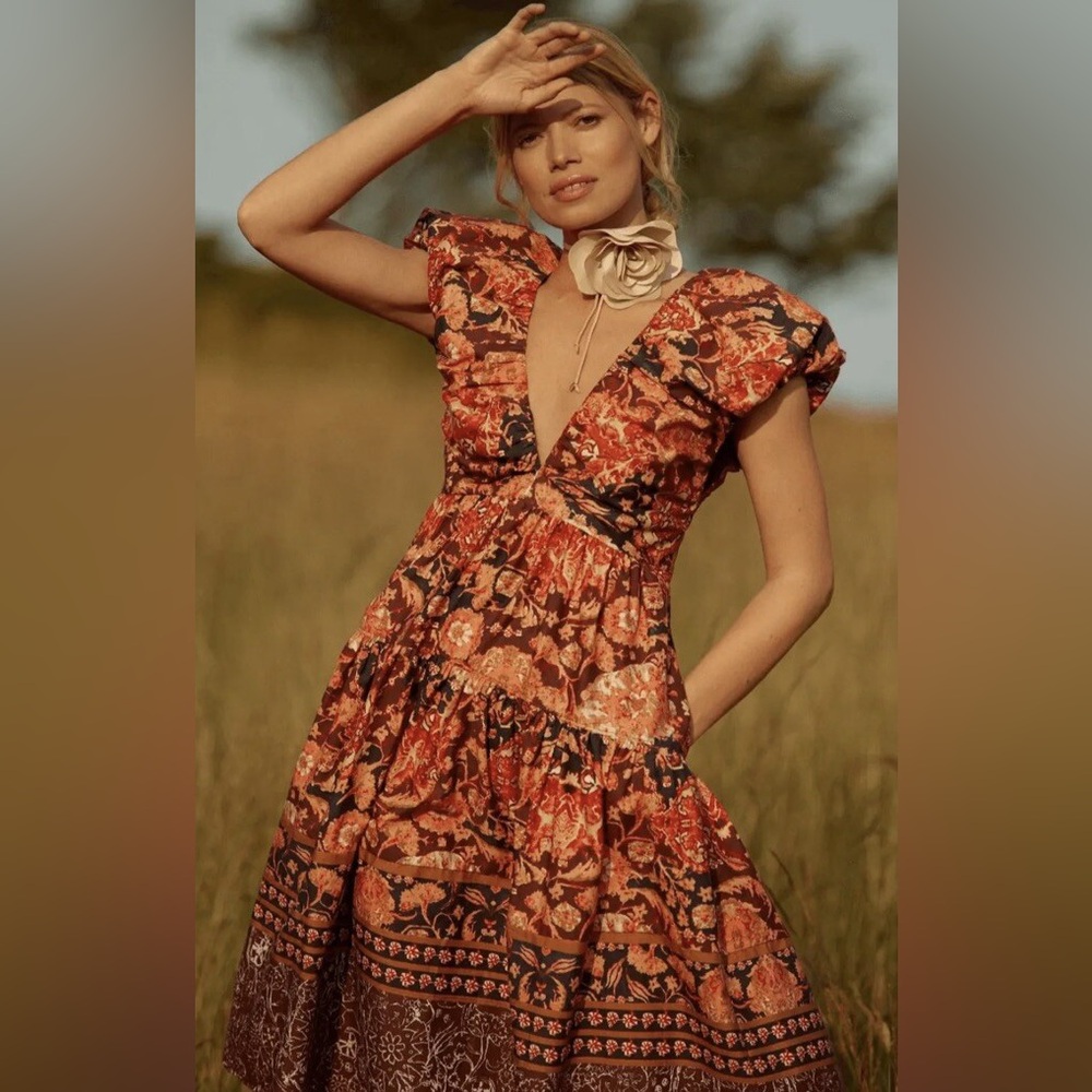 NWT By Anthropologie Printed V-Neck Babydoll Dress Size 4P Red Motif - Picture 4 of 7